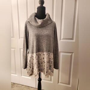 Knox Rose Gray and Cream Cowl Neck Sweater